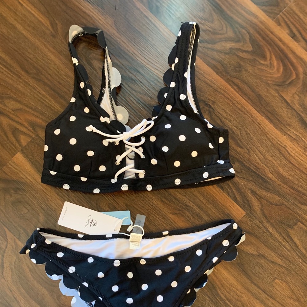 Black and white polka dot bikini